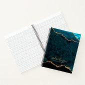 Glam Blauwgroen Velvet Agate Geode Gold Script Notitieboek (Binnen)