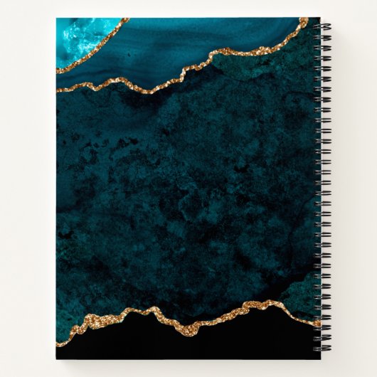 Glam Blauwgroen Velvet Agate Geode Gold Script Notitieboek (Achterkant)