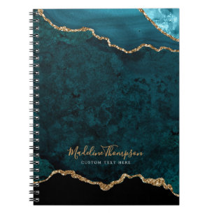 Glam Blauwgroen Velvet Agate Geode Gold Script Notitieboek
