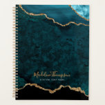Glam Blauwgroen Velvet Agate Geode Gold Script Planner<br><div class="desc">Glam Blauwgroen Velvet Agate Geode Gold Script Planner</div>