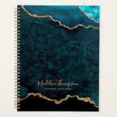 Glam Blauwgroen Velvet Agate Geode Gold Script Planner (Voorkant)