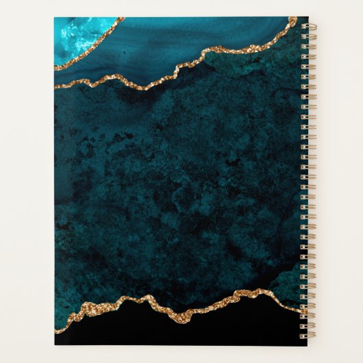 Glam Blauwgroen Velvet Agate Geode Gold Script Planner (Achterkant)