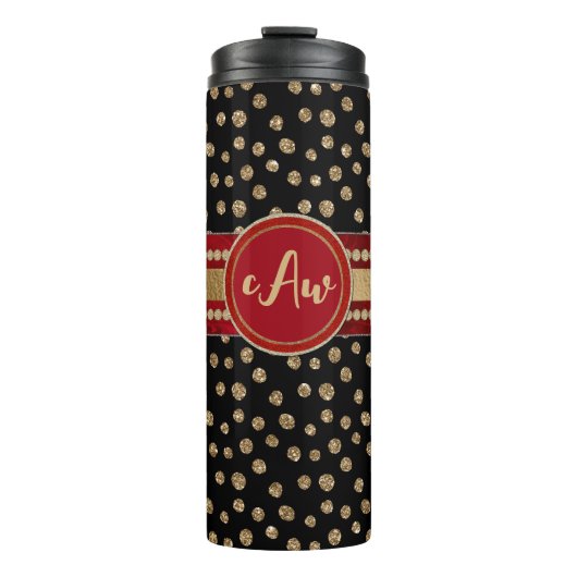 Glam Bling Glitter Polka Dots and Monogram Thermosbeker (Voorkant)
