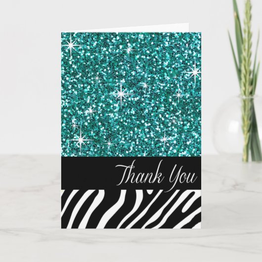 Glam Bling Glitter Zebra Bedankt | blauwgroen (Voorkant)
