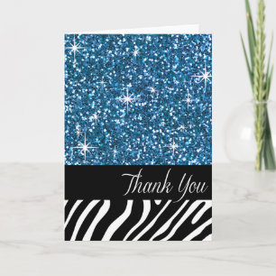 Glam Bling Glitter Zebra Hartelijk dank   blauw Bedankkaart