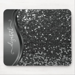 Glam Bling Personalized Glitter Calligraphy Blue Muismat