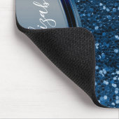 Glam Bling Personalized Glitter Calligraphy Blue Muismat (Hoek)