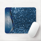 Glam Bling Personalized Glitter Calligraphy Blue Muismat (Met muis)