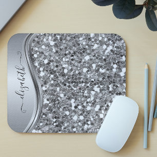 Glam Bling Personalized Glitter Calligraphy Silver Muismat