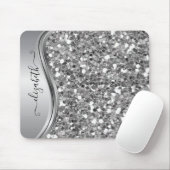 Glam Bling Personalized Glitter Calligraphy Silver Muismat (Met muis)