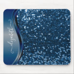 Glam Bling Persoonlijke Glitter Calligrafie Blauw  Muismat<br><div class="desc">Dit ontwerp bevat geen echt glitters of lovertjes. Het kan worden gepersonaliseerd in het daarvoor bestemde gebied door de foto en/of tekst te wijzigen. Of het kan worden aangepast door op "Dit sjabloon personaliseren" te klikken en vervolgens de optie "Klik om verder aan te passen" te kiezen, en de achtergrond...</div>