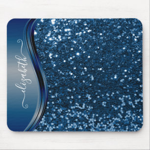 Glam Bling Persoonlijke Glitter Calligrafie Blauw  Muismat