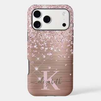 Glam Bling Roze Goud Diamant Confetti Monogram