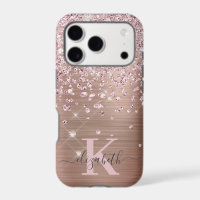 Glam Bling Roze Goud Diamant Confetti Monogram