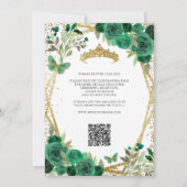 Glam Bloemen Emerald Groen Goud QR Code Quinceañer Kaart (Achterkant)