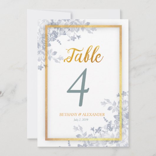 Glam Bloemen Gouden Frame Calligrafie Tafelnummer (Voorkant)