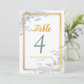Glam Bloemen Gouden Frame Calligrafie Tafelnummer (Staand voorkant)