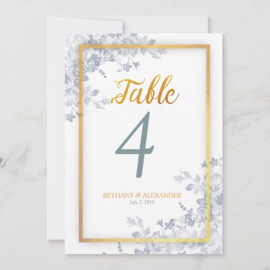 Glam Bloemen Gouden Lijst Calligraphy Tafelnummer (Achterkant)