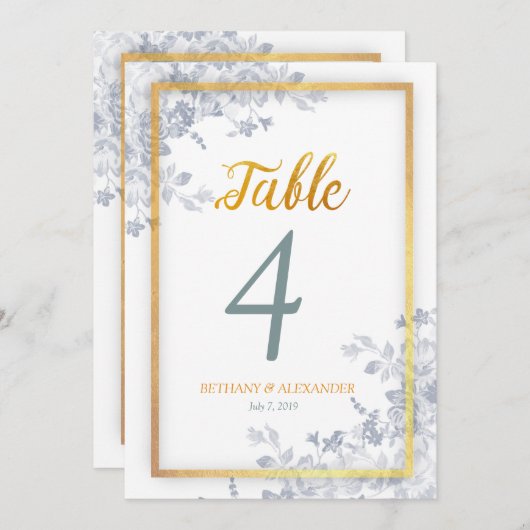 Glam Bloemen Gouden Lijst Calligraphy Tafelnummer (Voorkant / Achterkant)