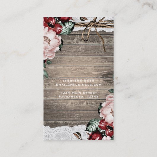 Glam Bloemen Rustiek Hout & Kant Elegant Land Visitekaartje (Achterkant)