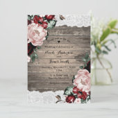 Glam Bloemen Rustiek Hout Kant Schuur Country Wedd Kaart (Staand voorkant)