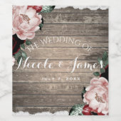 Glam Bloemen Rustiek Hout & Kant Schuur Trouwwijn Wijn Etiket (Enkel label)