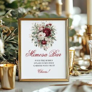 Glam bloemige Mimosa Bar Blush Burgundy Goud Bord Poster