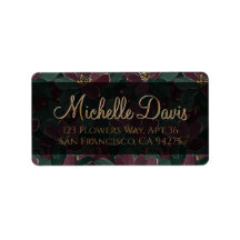 Glam bloemige smaragd burgundy retouradres sticker