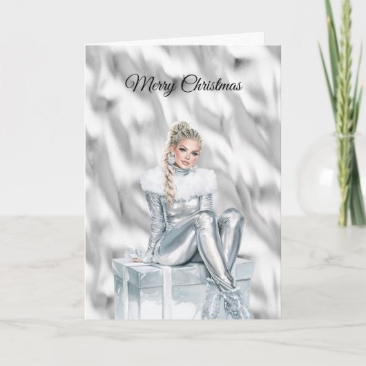 Glam Blond Silver Christmas Kaart (Voorkant)