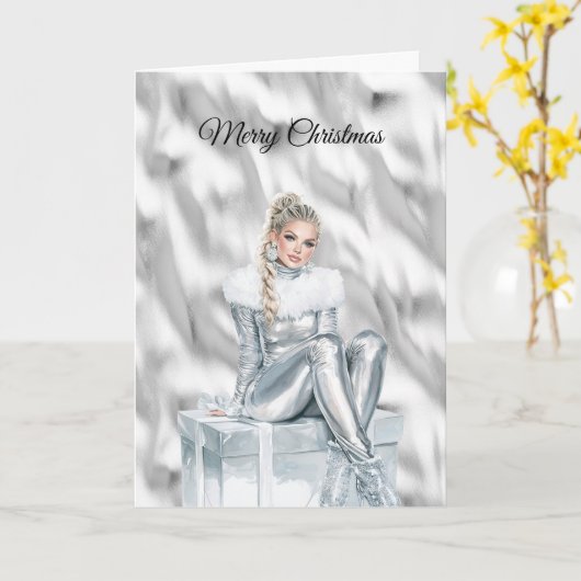 Glam Blond Silver Christmas Kaart (Gele Bloem)