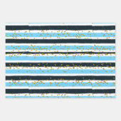 Glam Blue Black Gold Glitter Stripe Sparkle Inpakpapier Vel (Voorkant 2)