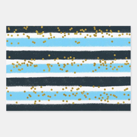 Glam Blue Black Gold Glitter Stripe Sparkle Inpakpapier Vel (Voorkant)