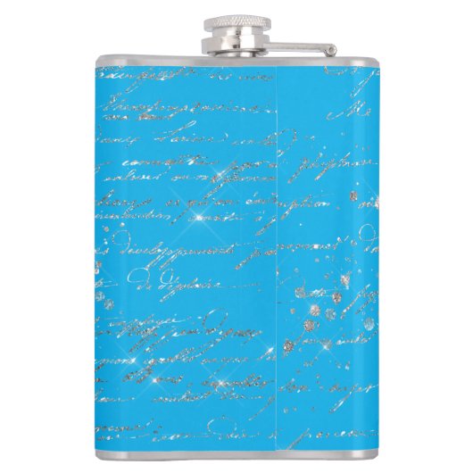 Glam Blue en Silver Glitter Seahorse Heupfles (Achterkant)