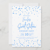 Glam Blue Faux Folie Stippen Sweet 16 Party Kaart (Voorkant)