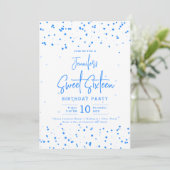 Glam Blue Faux Folie Stippen Sweet 16 Party Kaart (Staand voorkant)