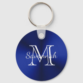 Glam Blue Faux Metal Monogram Sleutelhanger