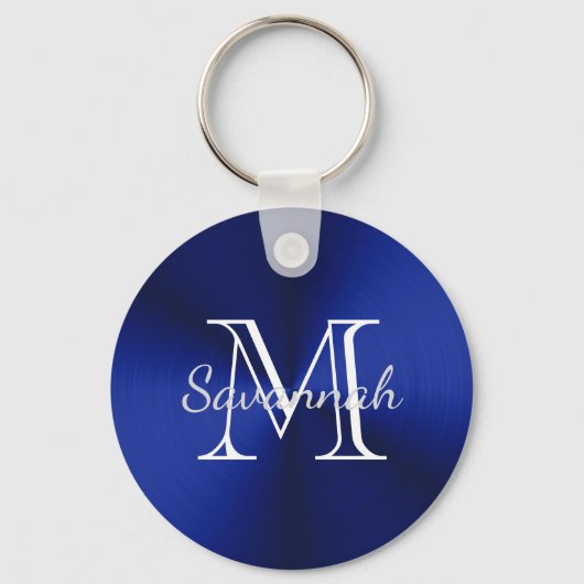 Glam Blue Faux Metal Monogram Sleutelhanger (Voorkant)
