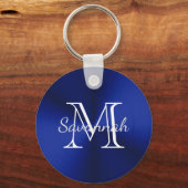 Glam Blue Faux Metal Monogram Sleutelhanger (Voorkant)