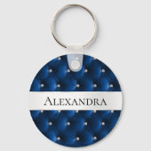 Glam Blue faux Velvet Luxe Naam Sleutelhanger (Voorkant)