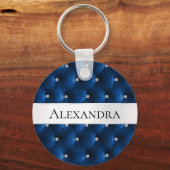 Glam Blue faux Velvet Luxe Naam Sleutelhanger (Voorkant)