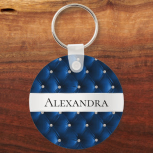 Glam Blue faux Velvet Luxe Naam Sleutelhanger