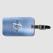 Glam Blue Geborsteld Metaal Zwart Wit Monogram Bagagelabel (Voorkant (horizontaal))