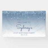 Glam Blue Glitter Drip 21e Verjaardagsfeestje Spandoek (Horizontaal)