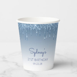 Glam Blue Glitter Drip 21ste Verjaardagsfeest Papieren Bekers