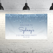 Glam Blue Glitter Drip 21ste Verjaardagsfeest Spandoek