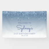 Glam Blue Glitter Drip 21ste Verjaardagsfeest Spandoek (Horizontaal)