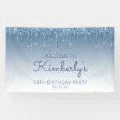 Glam Blue Glitter Drip 50e Verjaardagsfeest Banner (Horizontaal)