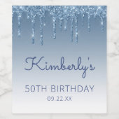 Glam Blue Glitter Drip 50ste verpartij Wijn Etiket (Enkel label)
