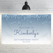 Glam Blue Glitter Drip 50th Birthday Party Banner