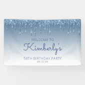 Glam Blue Glitter Drip 50th Birthday Party Banner (Horizontaal)